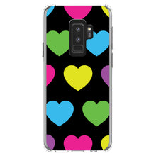 DistinctInk® Clear Shockproof Hybrid Case for Apple iPhone / Samsung Galaxy / Google Pixel - Black Multi Color Hearts