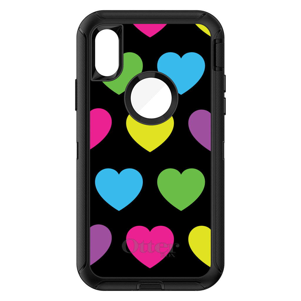 Black Multi Color Hearts OtterBox Defender Case for iPhone & Galaxy, view 3