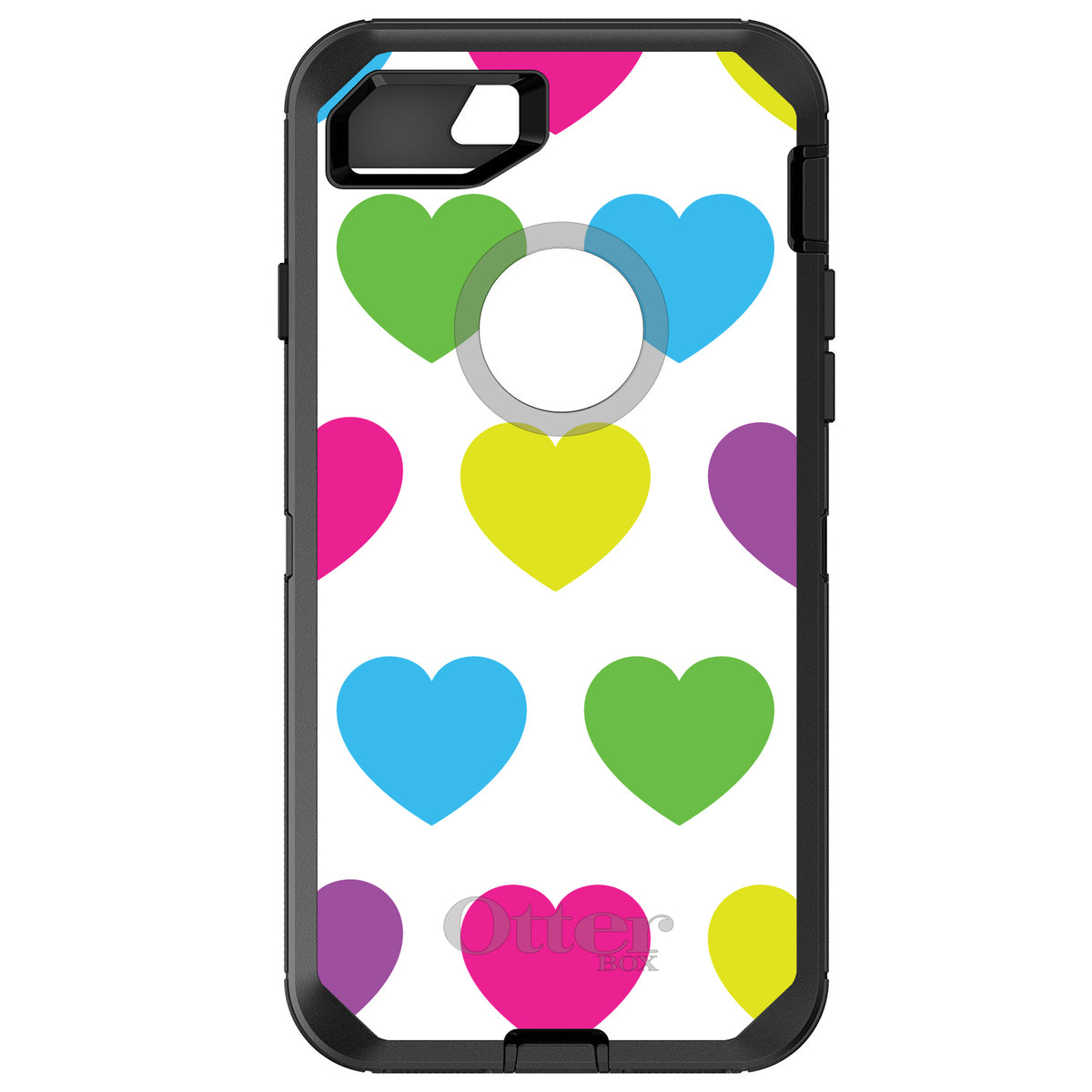 White Multi Color Hearts OtterBox Defender Case for iPhone & Galaxy