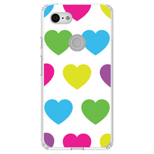 DistinctInk® Clear Shockproof Hybrid Case for Apple iPhone / Samsung Galaxy / Google Pixel - White Multi Color Hearts