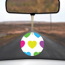 DistinctInk® Hanging Ceramic Christmas Tree Ornament with Gold String - Great Gift / Present - 2 3/4 inch Diameter - White Multi Color Hearts