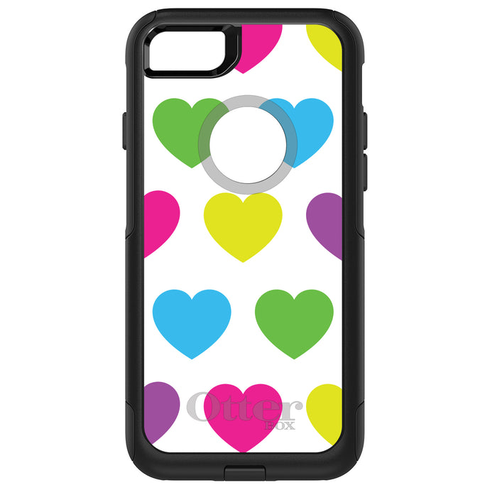 DistinctInk OtterBox Commuter Series Case for Apple iPhone or Samsung Galaxy - White Multi Color Hearts