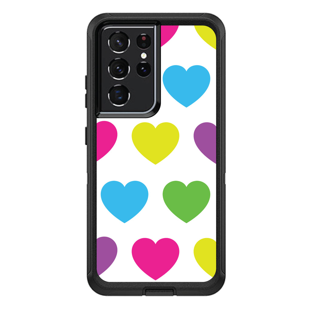 White Multi Color Hearts OtterBox Defender Case for iPhone & Galaxy, view 7