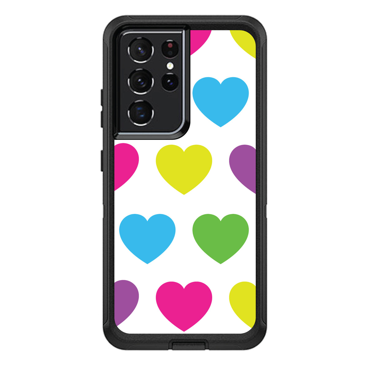 White Multi Color Hearts OtterBox Defender Case for iPhone & Galaxy, view 7