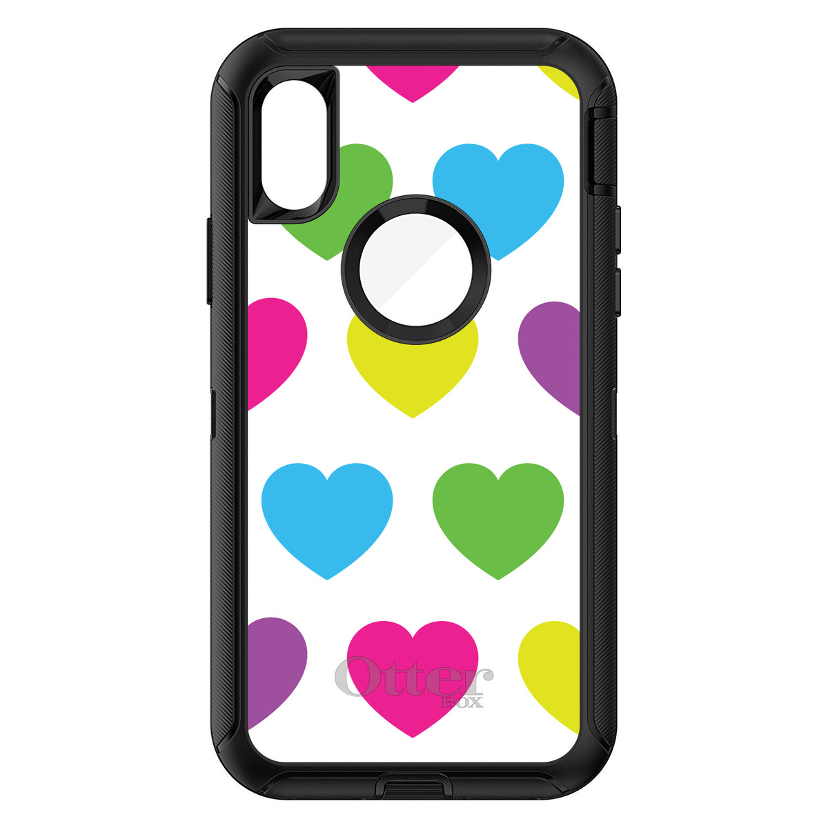 White Multi Color Hearts OtterBox Defender Case for iPhone & Galaxy, view 3