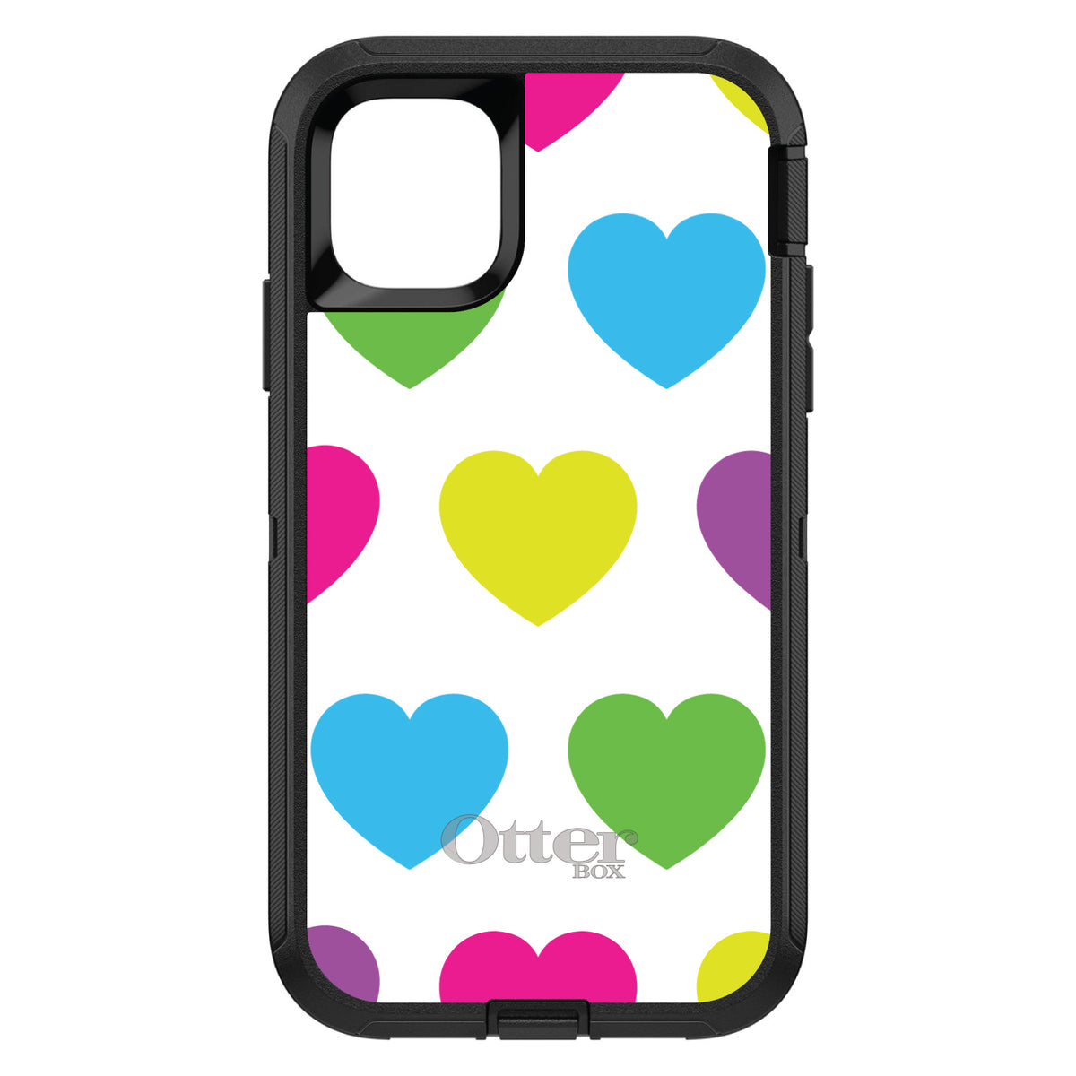 White Multi Color Hearts OtterBox Defender Case for iPhone & Galaxy, view 2