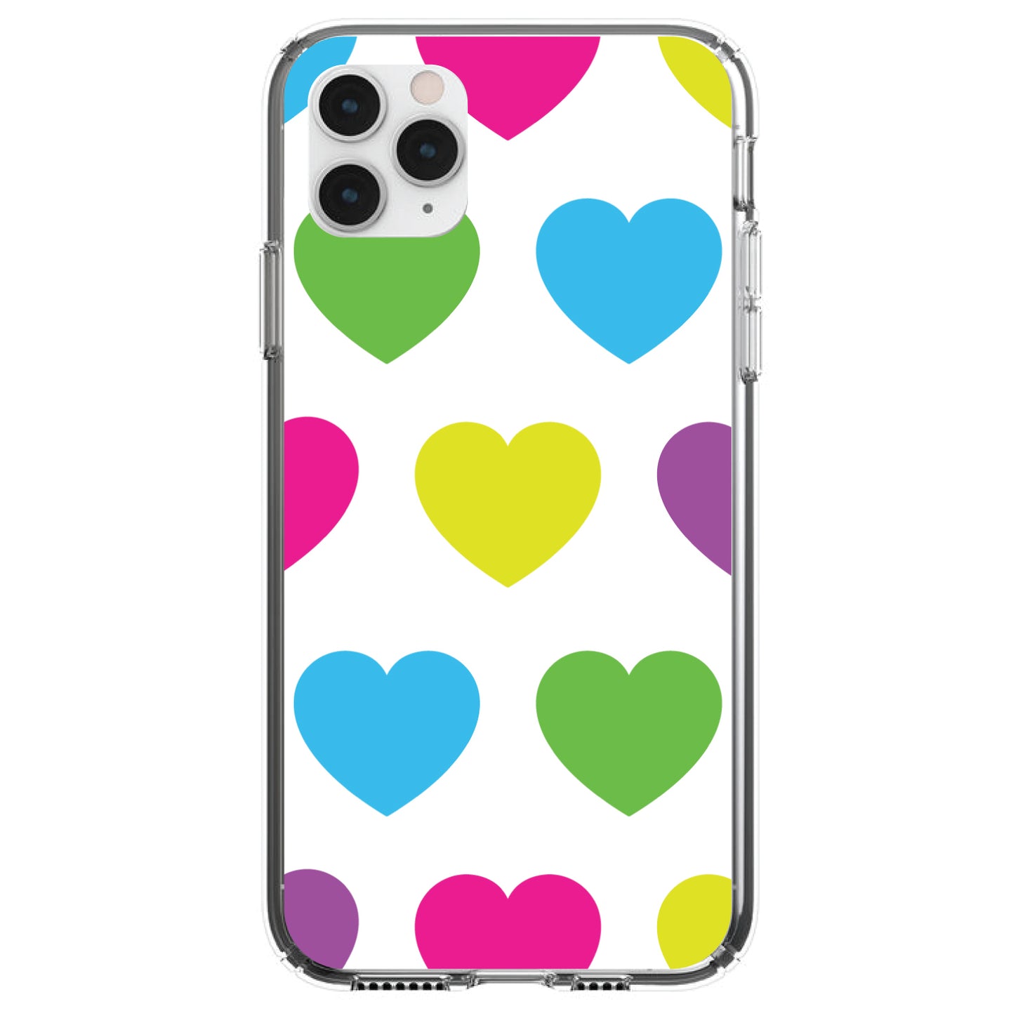 DistinctInk® Clear Shockproof Hybrid Case for Apple iPhone / Samsung Galaxy / Google Pixel - White Multi Color Hearts
