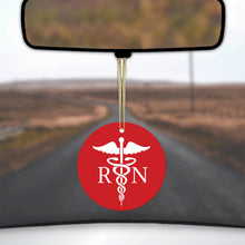 DistinctInk® Hanging Ceramic Christmas Tree Ornament with Gold String - Great Gift / Present - 2 3/4 inch Diameter - RN Registered Nurse Symbol