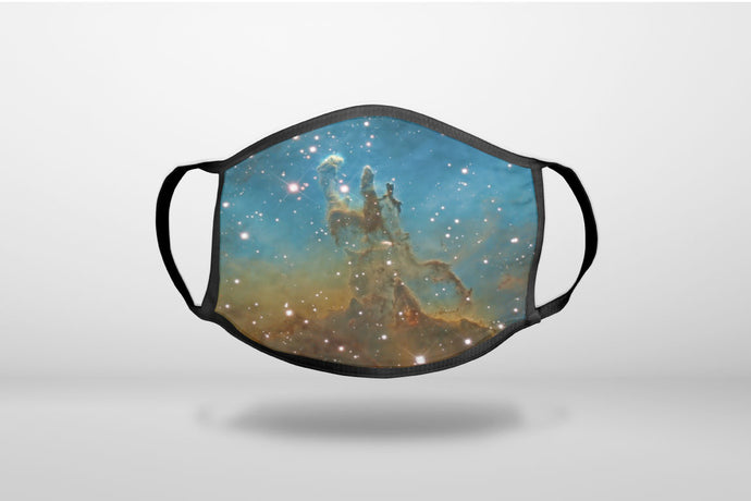 Eagle Nebula Blue Green - 3-Ply Reusable Soft Face Mask Covering, Unisex, Cotton Inner Layer