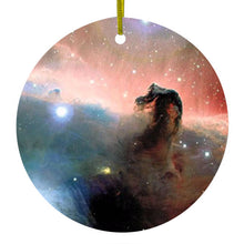 DistinctInk® Hanging Ceramic Christmas Tree Ornament with Gold String - Great Gift / Present - 2 3/4 inch Diameter - Horsehead Nebula Stars