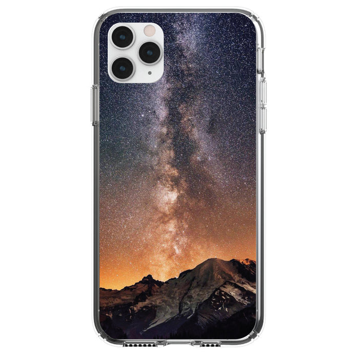 DistinctInk® Clear Shockproof Hybrid Case for Apple iPhone / Samsung Galaxy / Google Pixel - Milky Way Over Mountains