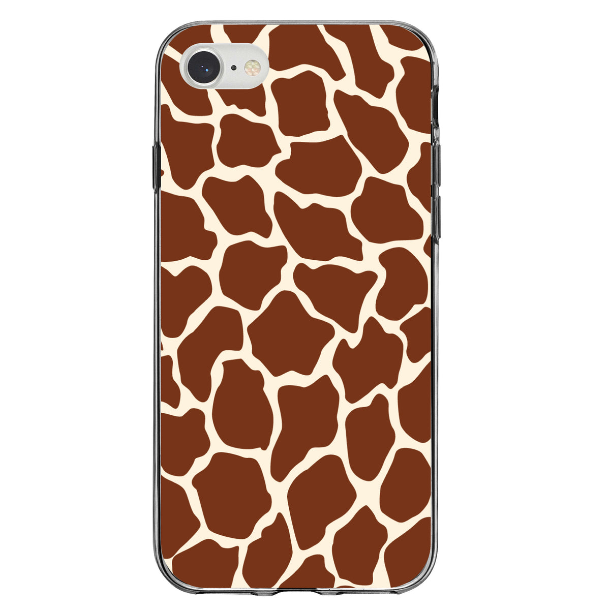Brown Tan Beige Giraffe Skin Spots Clear Shockproof iPhone Case, view 5
