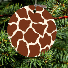 DistinctInk® Hanging Ceramic Christmas Tree Ornament with Gold String - Great Gift / Present - 2 3/4 inch Diameter - Brown Tan Beige Giraffe Skin Spots