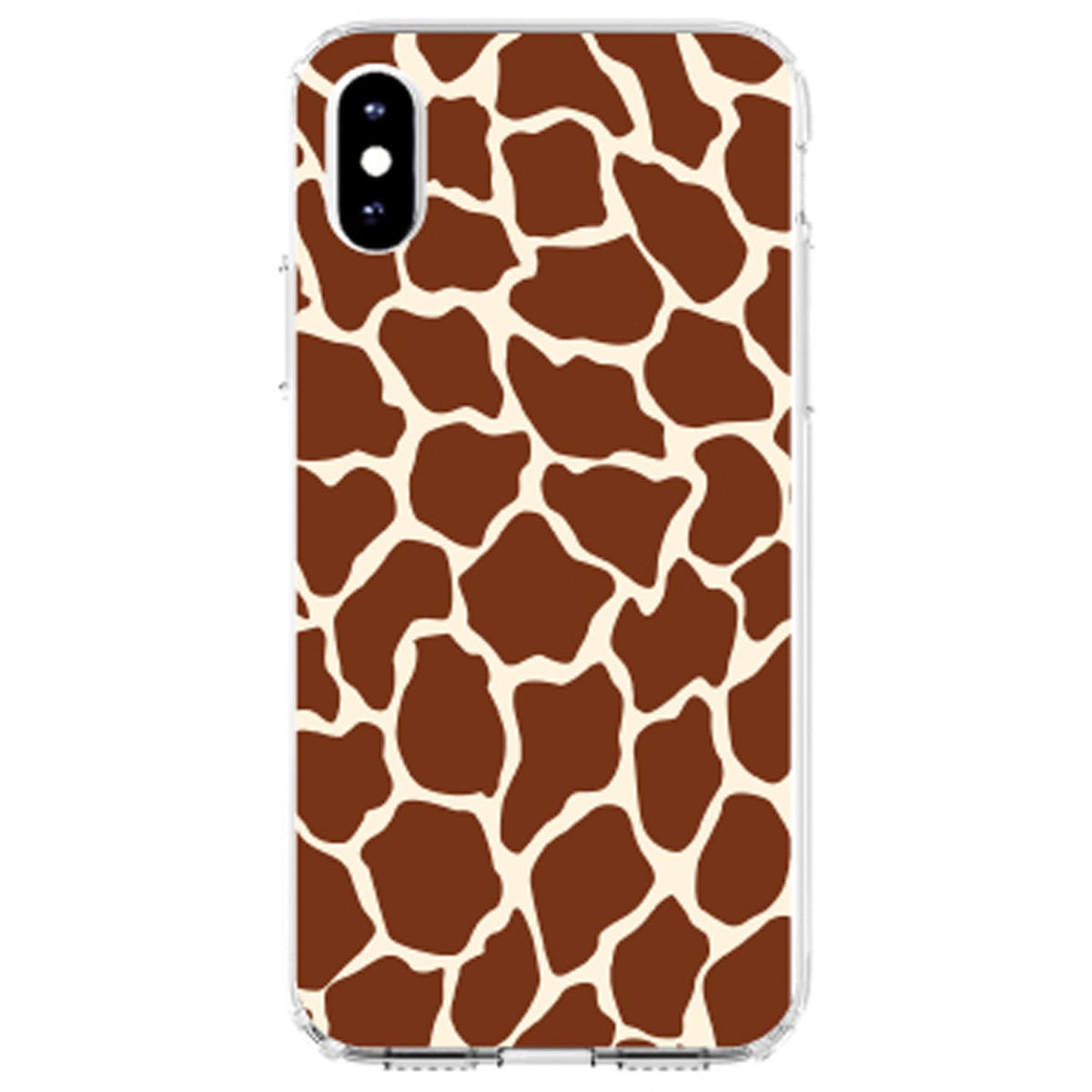 Brown Tan Beige Giraffe Skin Spots Clear Shockproof iPhone Case, view 2
