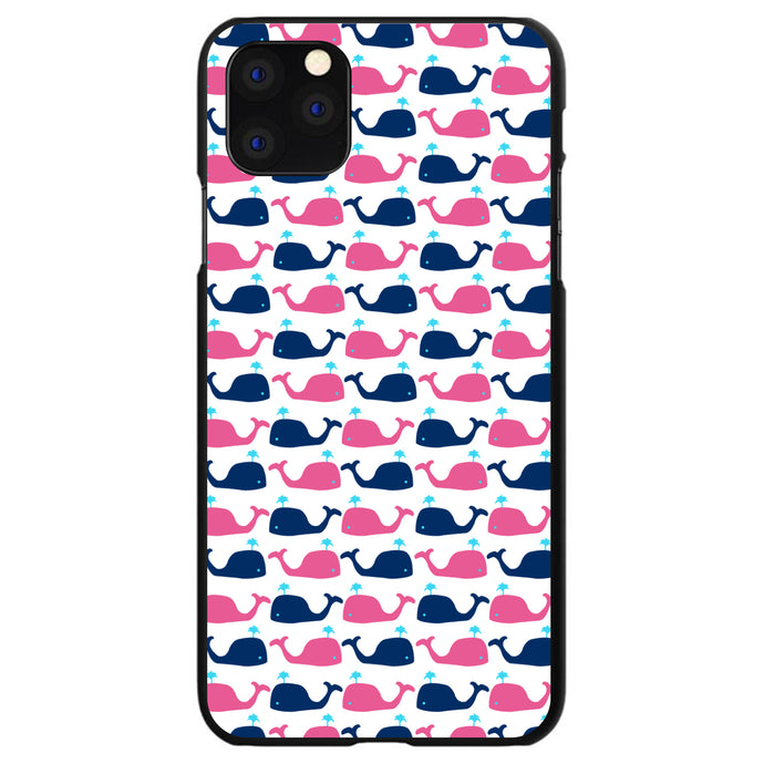 DistinctInk® Hard Plastic Snap-On Case for Apple iPhone or Samsung Galaxy - Pink Navy Cartoon Whales