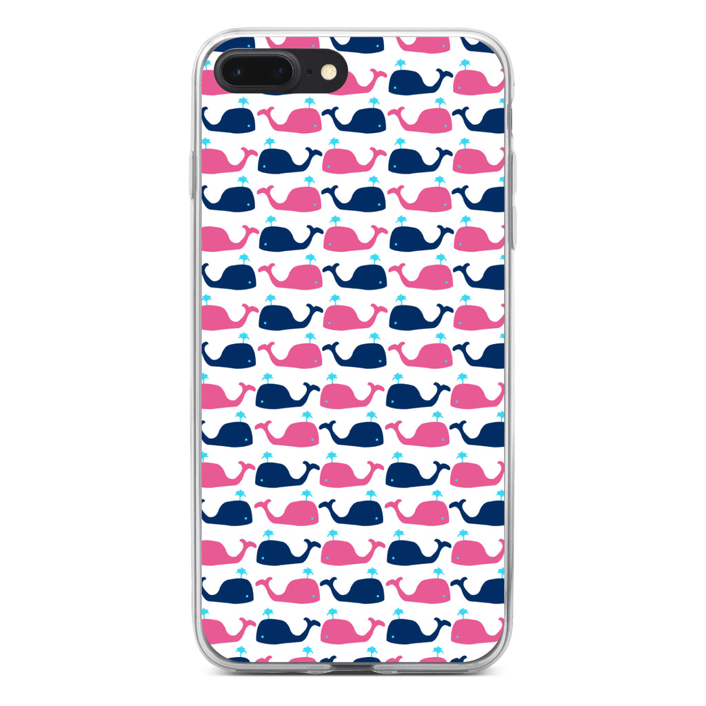 Pink Navy Cartoon Whales Clear Shockproof iPhone Case, view 6