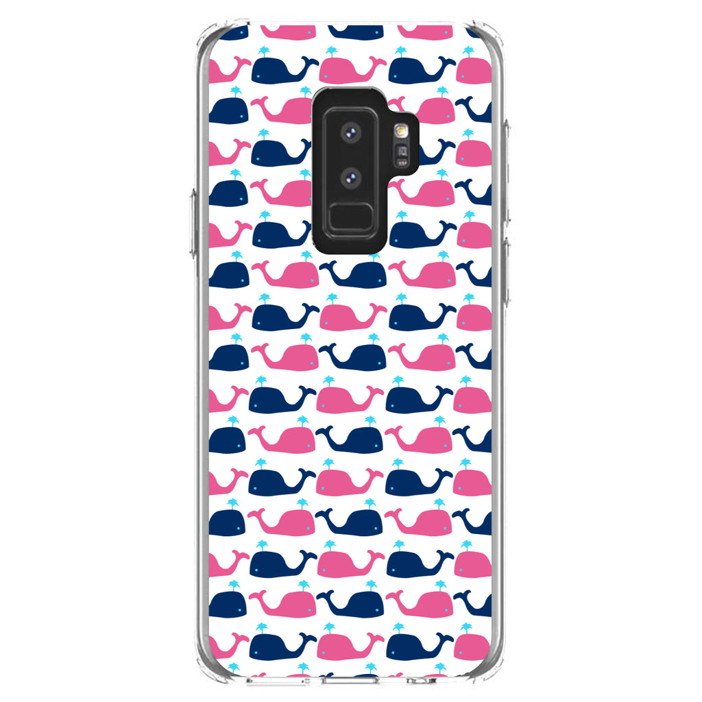 Pink Navy Cartoon Whales Clear Shockproof iPhone Case, view 20