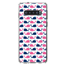 DistinctInk® Clear Shockproof Hybrid Case for Apple iPhone / Samsung Galaxy / Google Pixel - Pink Navy Cartoon Whales