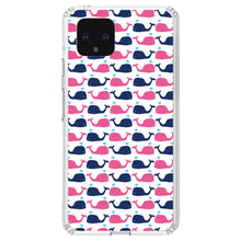 DistinctInk® Clear Shockproof Hybrid Case for Apple iPhone / Samsung Galaxy / Google Pixel - Pink Navy Cartoon Whales