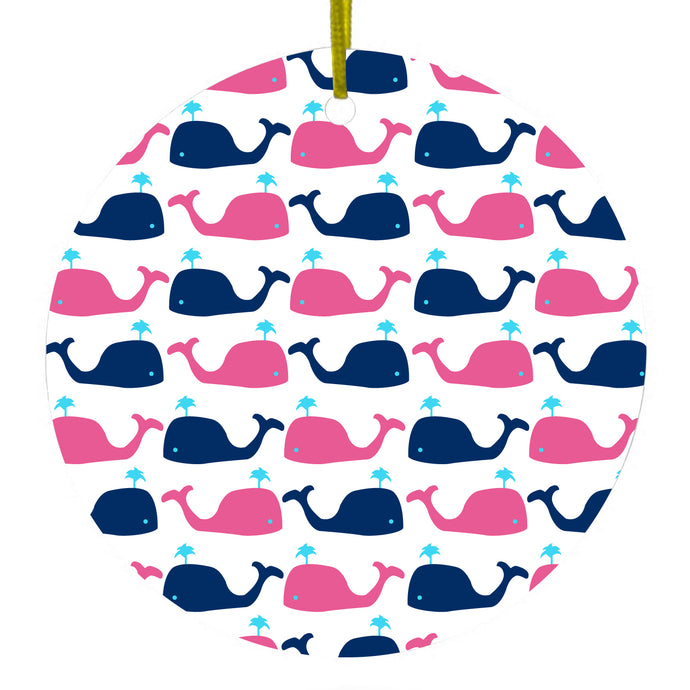 Pink Navy Cartoon Whales Ceramic Ornament