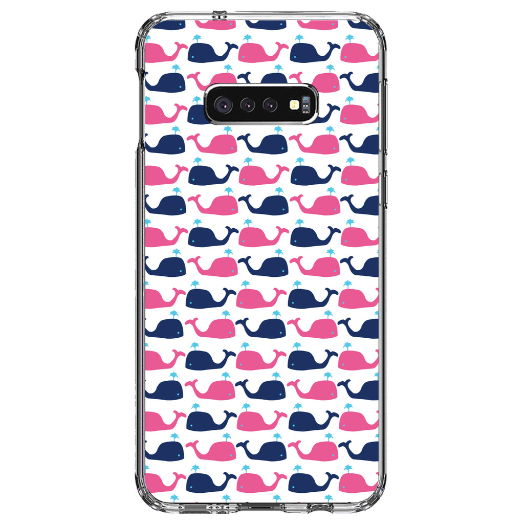 Pink Navy Cartoon Whales Clear Shockproof iPhone Case, view 18
