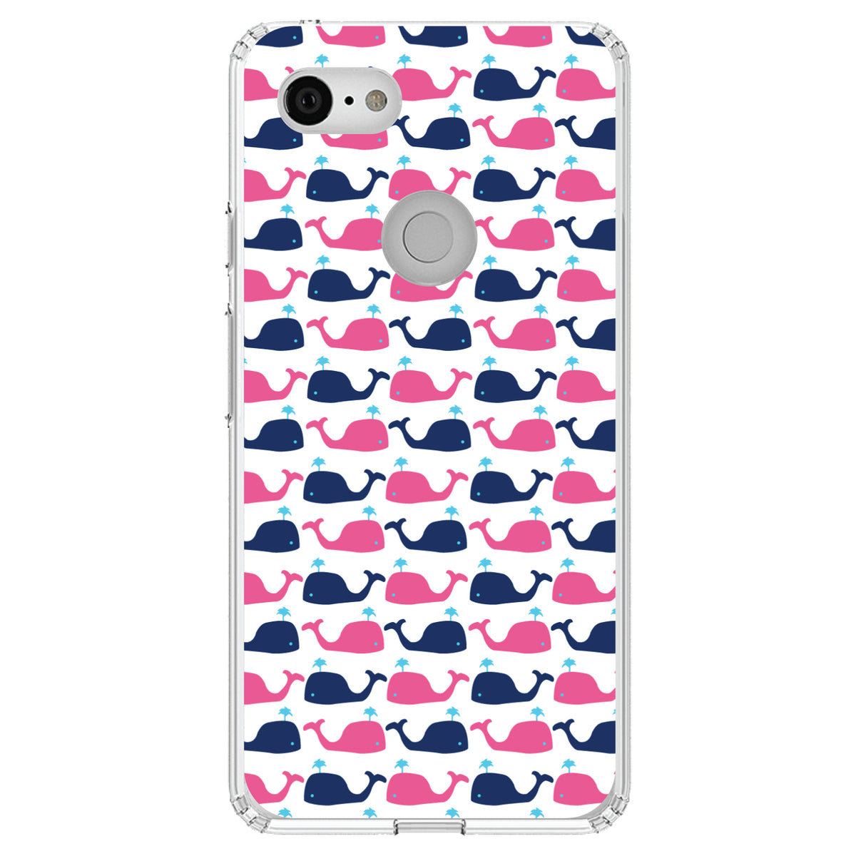Pink Navy Cartoon Whales Clear Shockproof iPhone Case, view 22