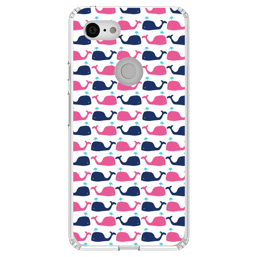 Pink Navy Cartoon Whales Clear Shockproof iPhone Case, view 21