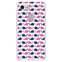 DistinctInk® Clear Shockproof Hybrid Case for Apple iPhone / Samsung Galaxy / Google Pixel - Pink Navy Cartoon Whales