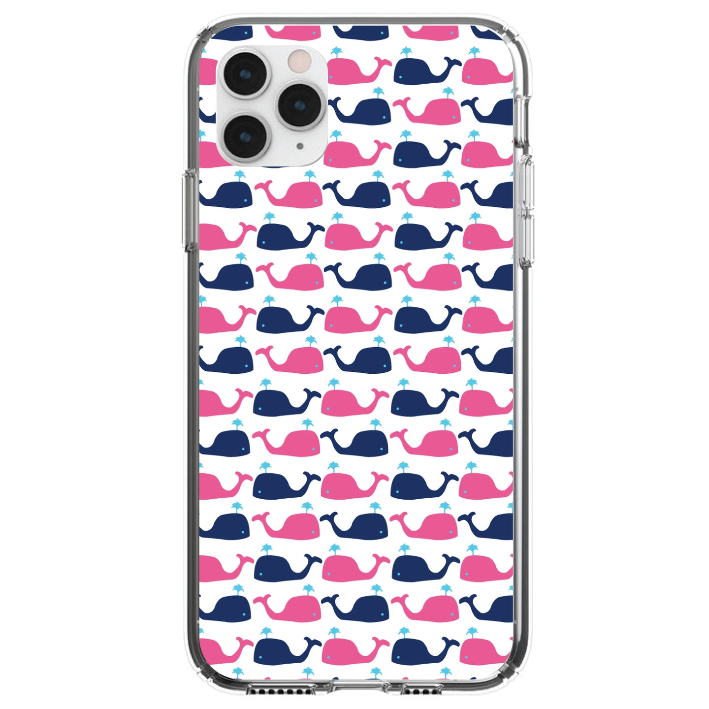 DistinctInk® Clear Shockproof Hybrid Case for Apple iPhone / Samsung Galaxy / Google Pixel - Pink Navy Cartoon Whales