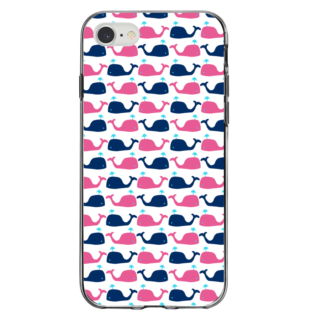 Pink Navy Cartoon Whales Clear Shockproof iPhone Case, view 5