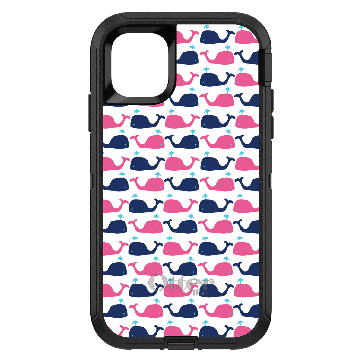 Pink Navy Cartoon Whales OtterBox Defender Case for iPhone & Galaxy, view 2
