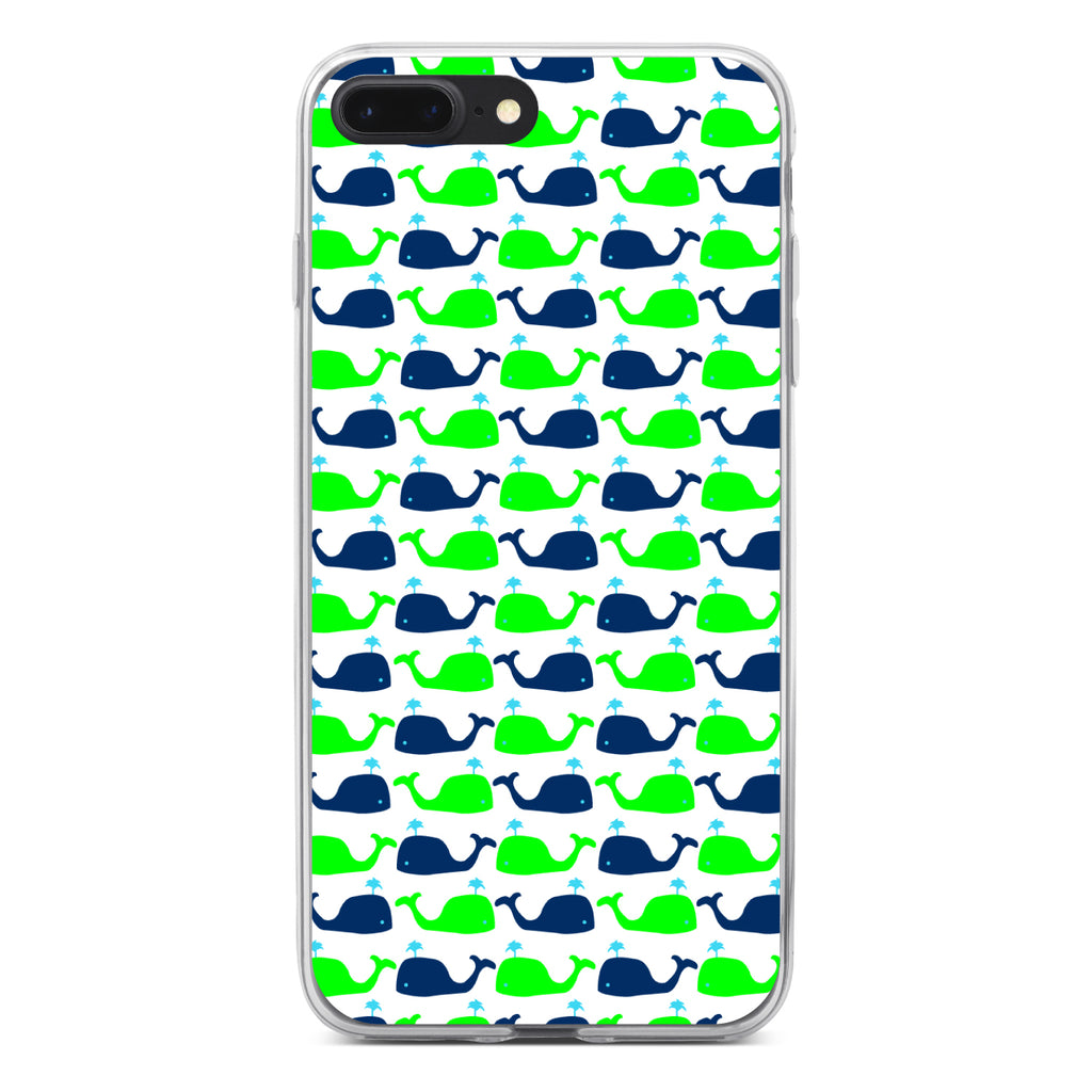 Green Navy Cartoon Whales Clear Shockproof iPhone Case, view 6
