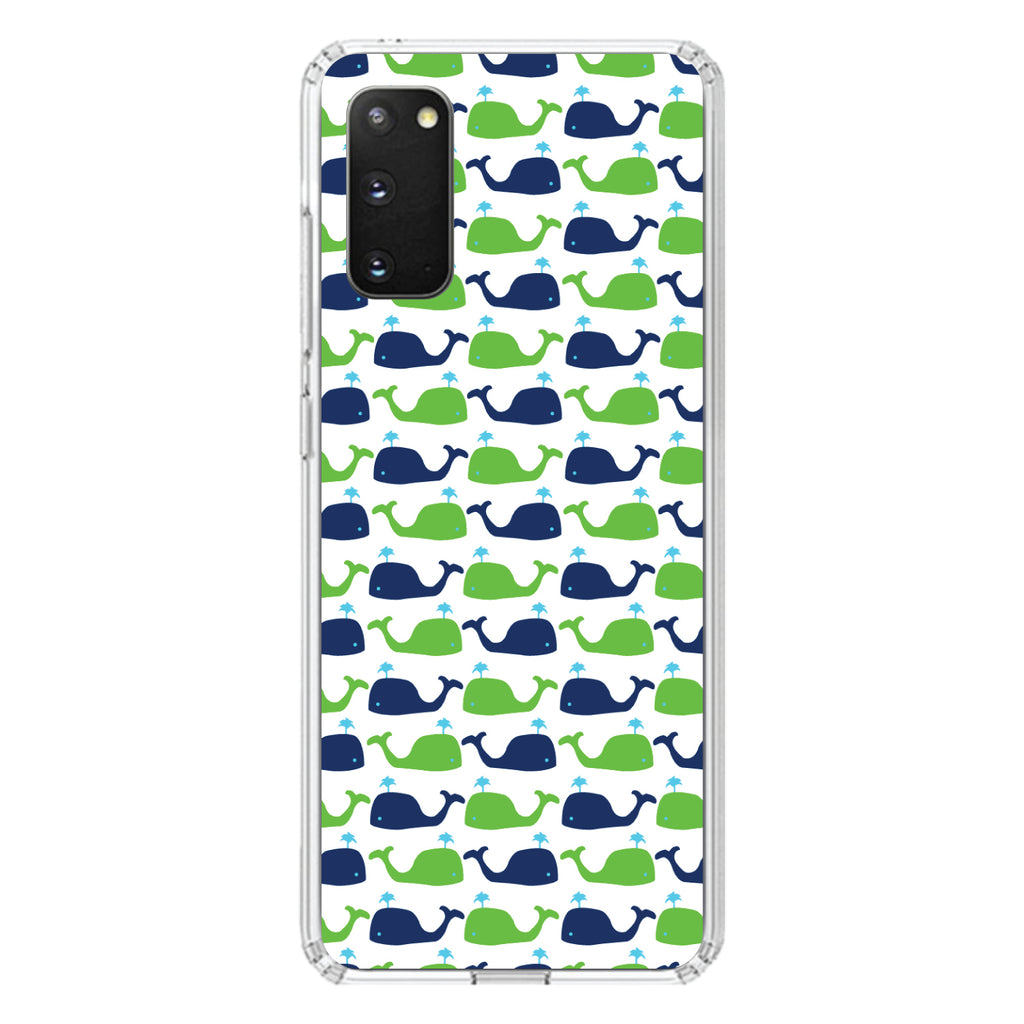 Green Navy Cartoon Whales Clear Shockproof iPhone Case, view 13