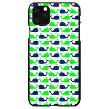 DistinctInk® Hard Plastic Snap-On Case for Apple iPhone or Samsung Galaxy - Green Navy Cartoon Whales