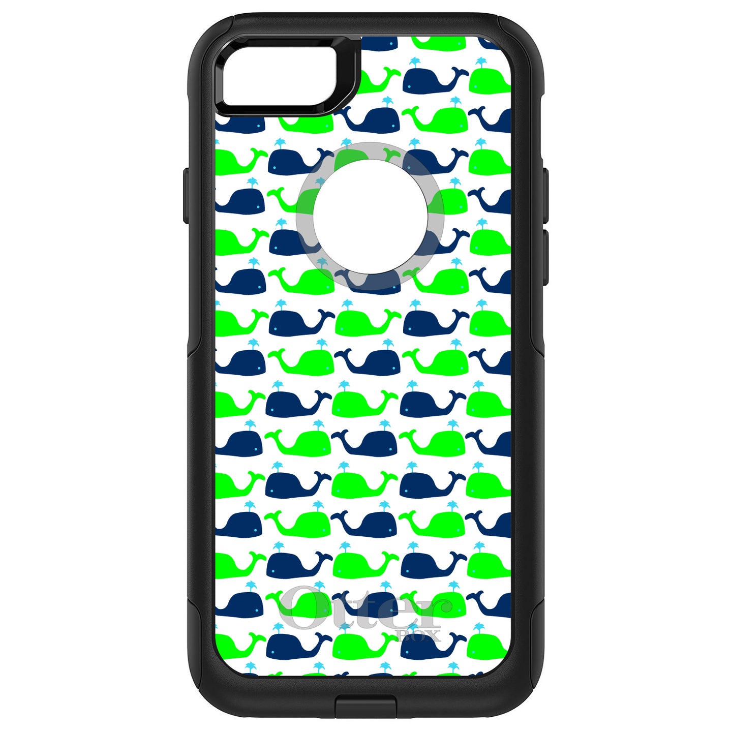 DistinctInk™ OtterBox Commuter Series Case for Apple iPhone or Samsung Galaxy - Green Navy Cartoon Whales