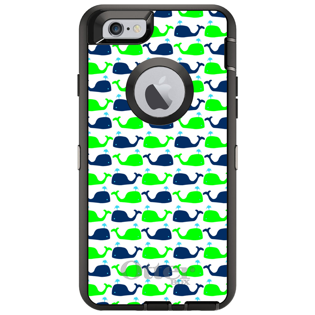 Green Navy Cartoon Whales OtterBox Defender Case for iPhone & Galaxy, view 4