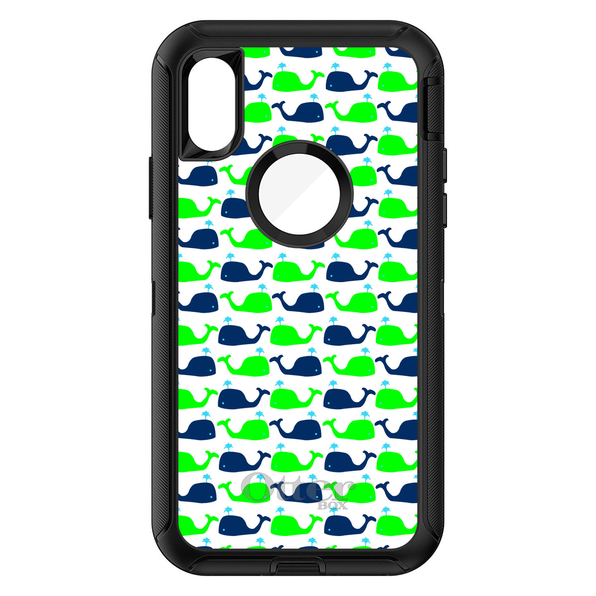 Green Navy Cartoon Whales OtterBox Defender Case for iPhone & Galaxy, view 3