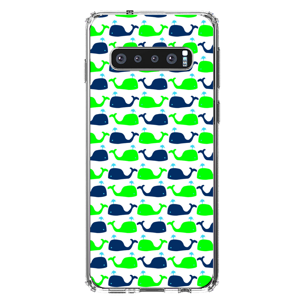 Green Navy Cartoon Whales Clear Shockproof iPhone Case, view 17