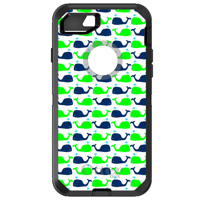 DistinctInk™ OtterBox Defender Series Case for Apple iPhone / Samsung Galaxy / Google Pixel - Green Navy Cartoon Whales