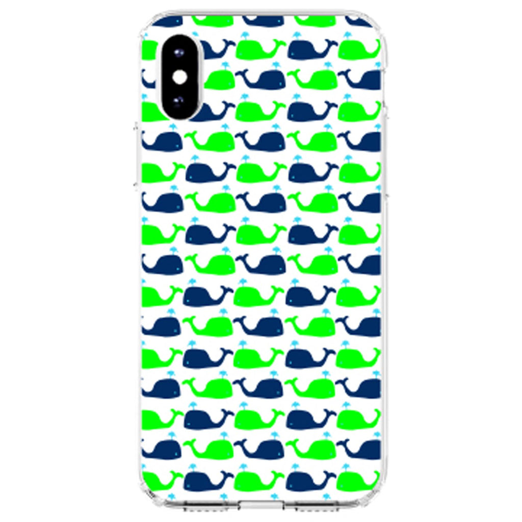 Green Navy Cartoon Whales Clear Shockproof iPhone Case, view 2