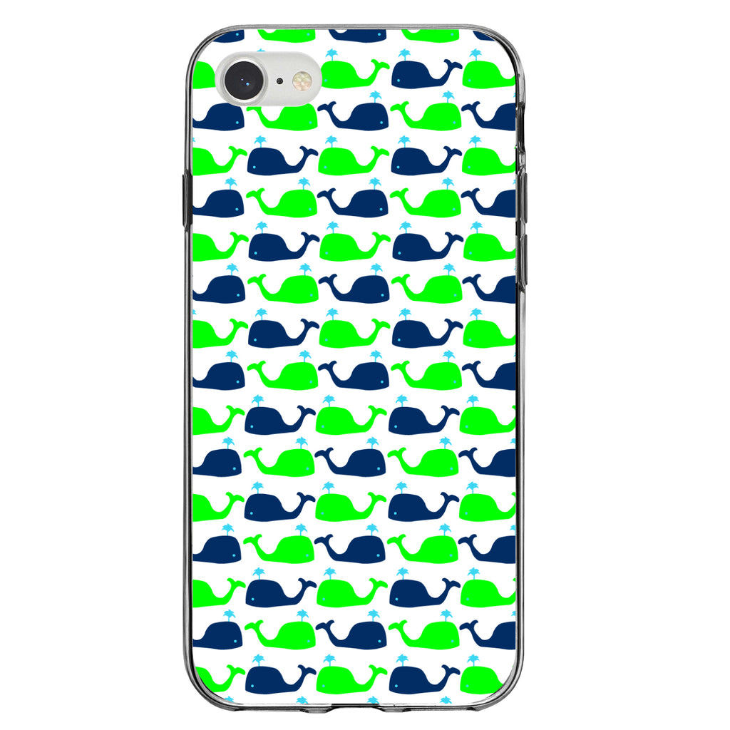 Green Navy Cartoon Whales Clear Shockproof iPhone Case, view 5