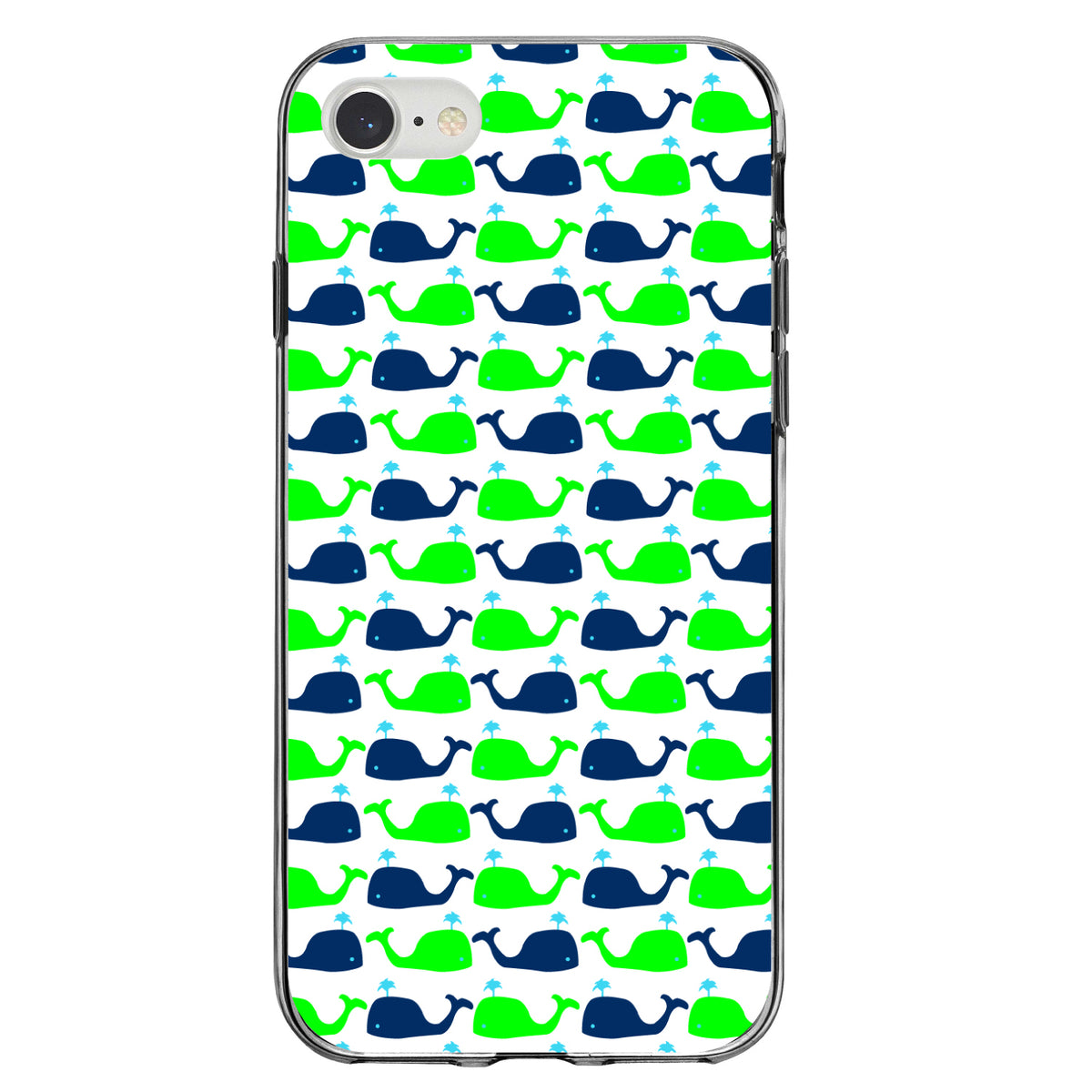 Green Navy Cartoon Whales Clear Shockproof iPhone Case, view 5