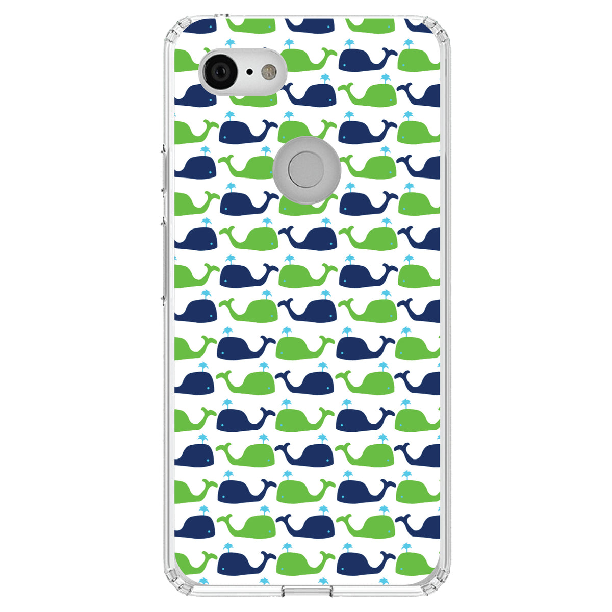 Green Navy Cartoon Whales Clear Shockproof iPhone Case, view 21