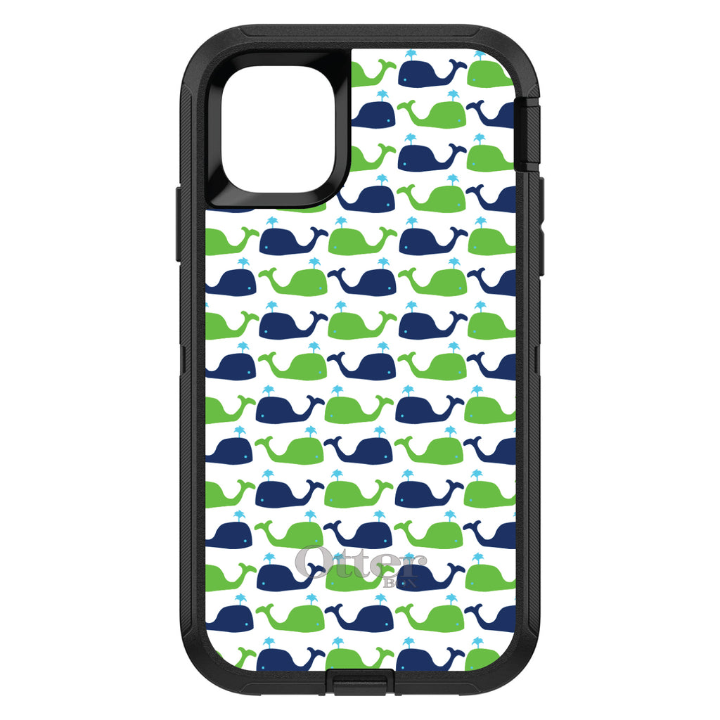 Green Navy Cartoon Whales OtterBox Defender Case for iPhone & Galaxy, view 2