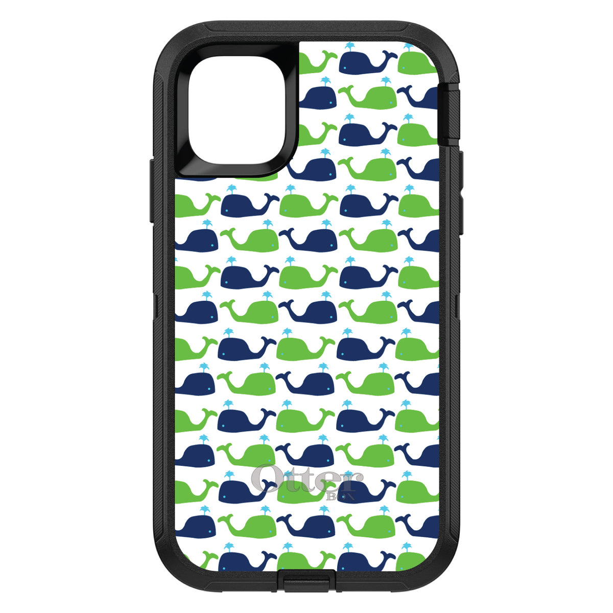Green Navy Cartoon Whales OtterBox Defender Case for iPhone & Galaxy, view 2
