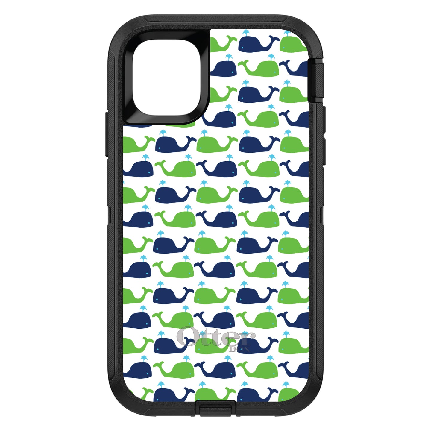 DistinctInk™ OtterBox Defender Series Case for Apple iPhone / Samsung Galaxy / Google Pixel - Green Navy Cartoon Whales
