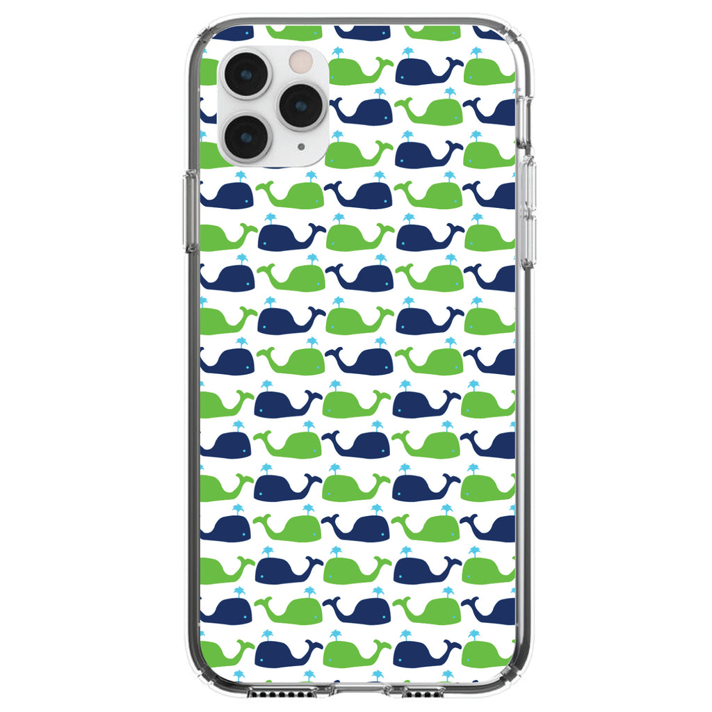 Green Navy Cartoon Whales Clear Shockproof iPhone Case