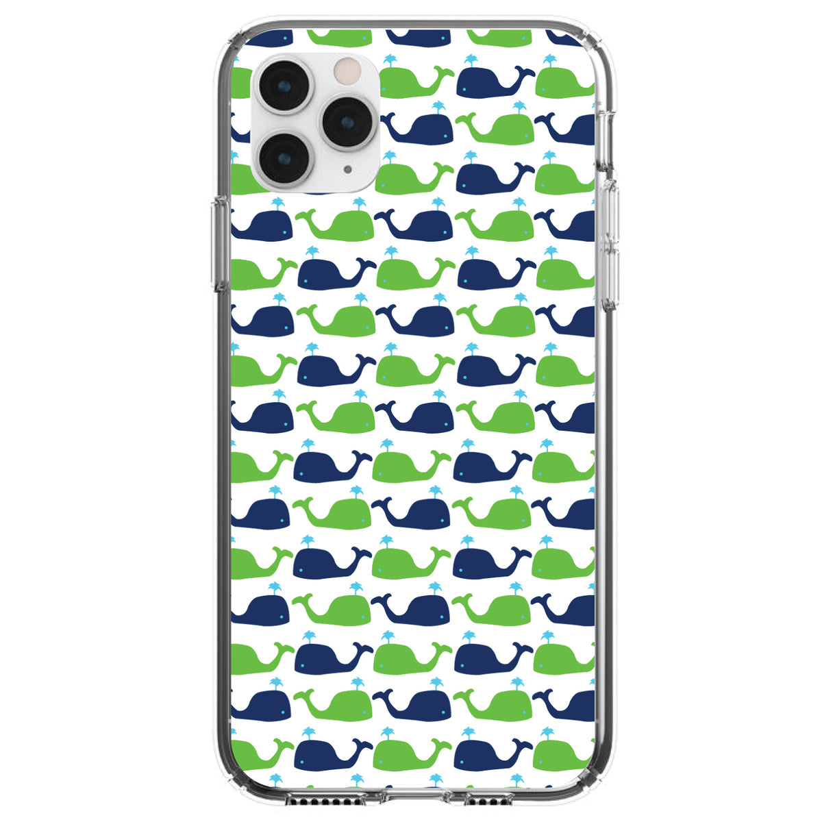 Green Navy Cartoon Whales Clear Shockproof iPhone Case