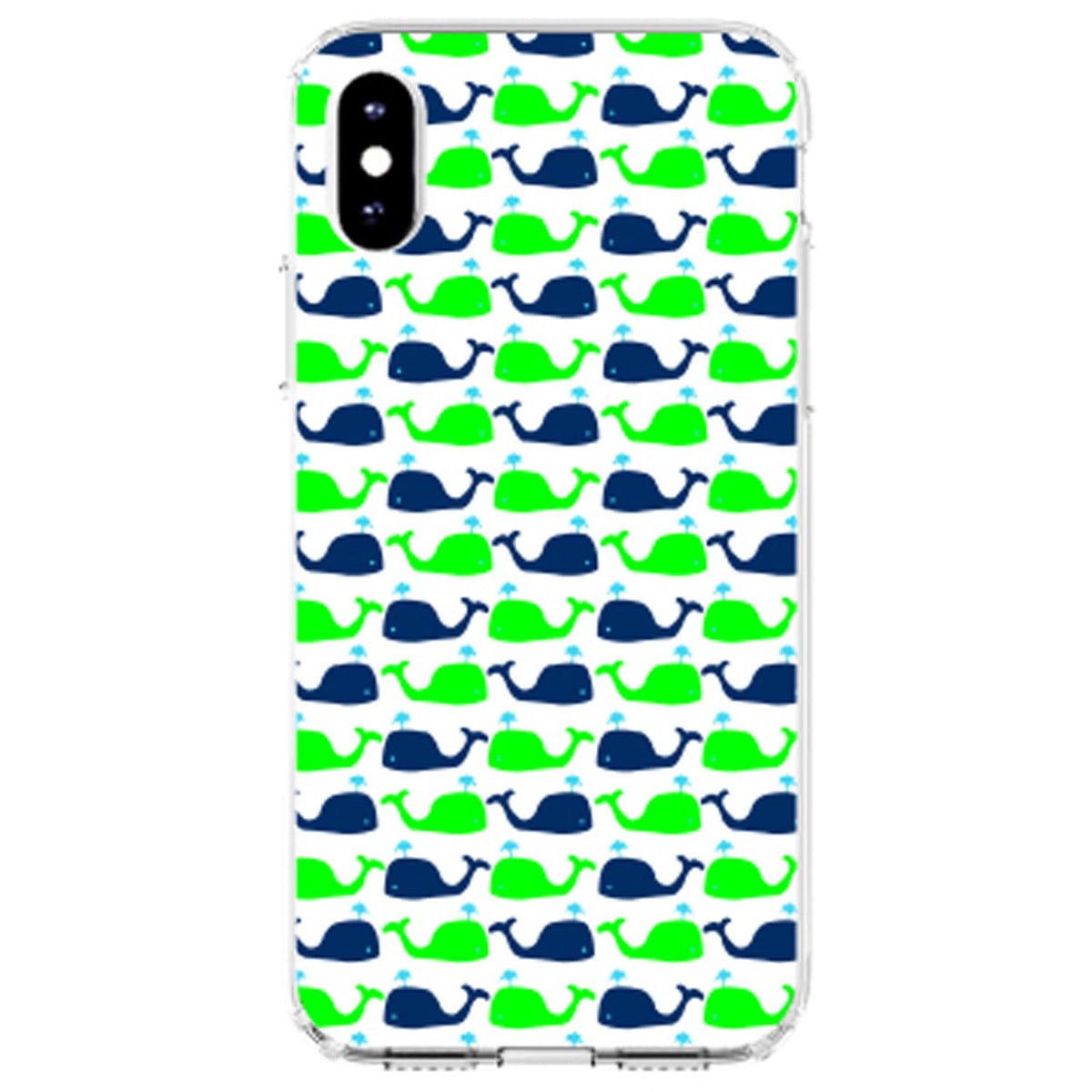 Green Navy Cartoon Whales Clear Shockproof iPhone Case, view 3