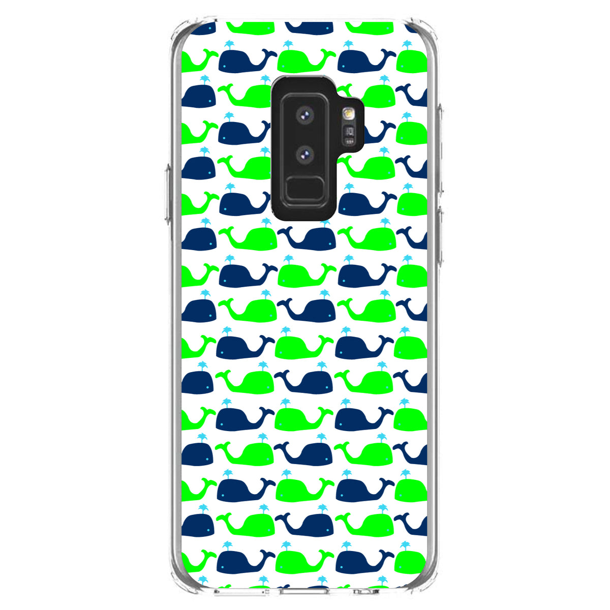 Green Navy Cartoon Whales Clear Shockproof iPhone Case, view 20